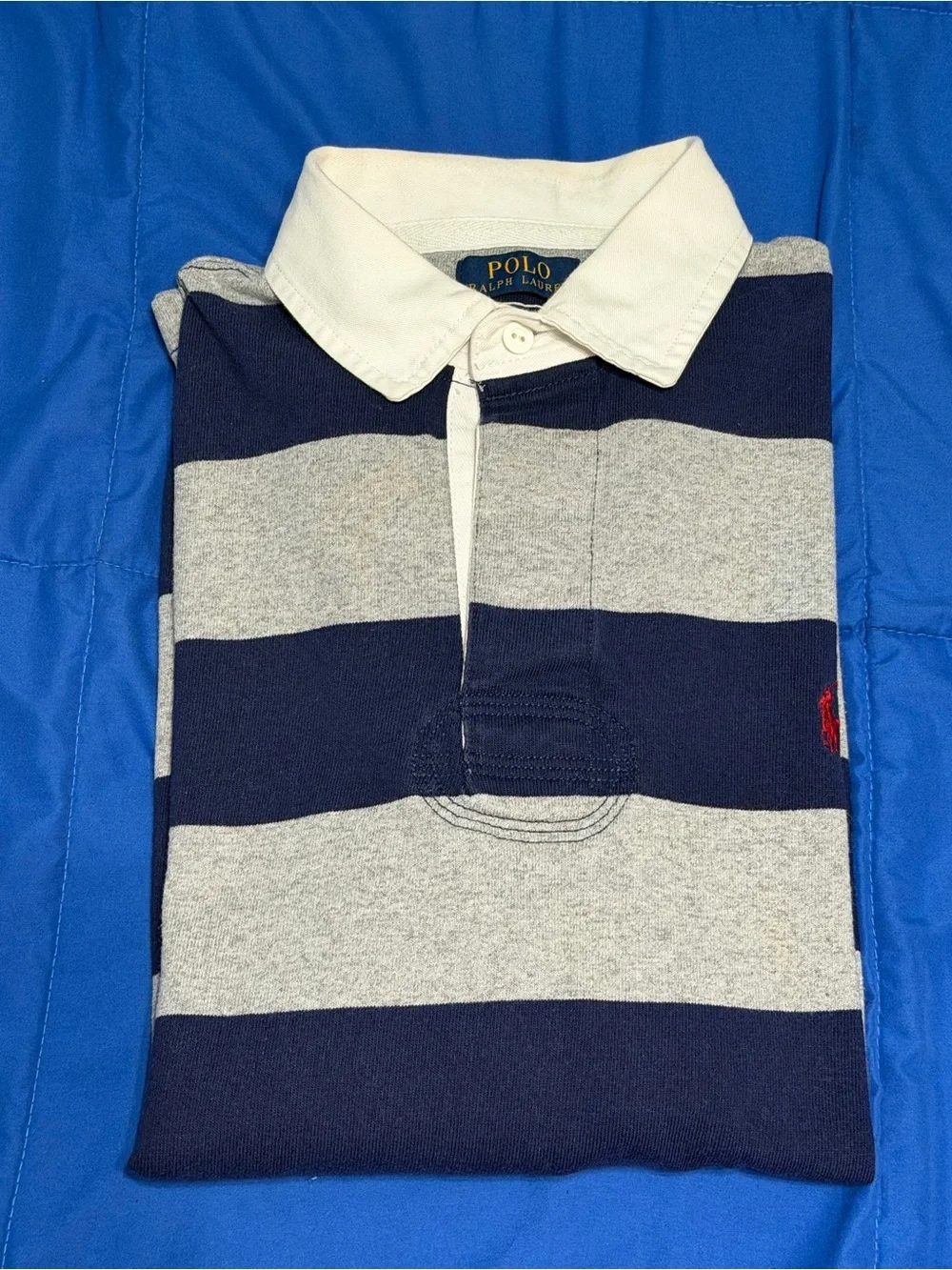 Polo by Ralph Lauren Navy & Gray Striped Rugby Polo
